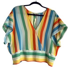 June & Hudson Rainbow Stripe Blouse Size XL